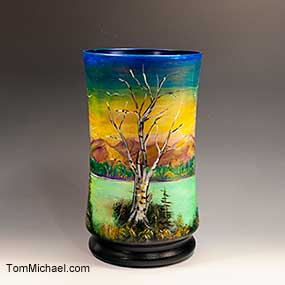 Hand-painted art glass and ceramic vases by Tom Michael, Odyssey Art Glass